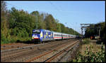 Am 14.10.2007 kommt hier die Europa Lok 101101 mit dem IC 2113 nach Stuttgart durch den Bahnhof Natrup Hagen.