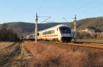 Ein IC zu sehen am 14.02.15 in Remschütz mit Schibelok 101 140-2.