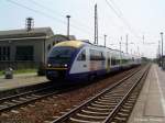 BR642 (DESIRO) der Lausitz Bahn bei der Einfahrt in den Greifswalder Hbf am 02.06.03. Seit kurzem bedient Interconnex auch die Hansestadt Greifswald mit ihren Leistungen - allerdings nur an den Hauptverkehrstagen (Freitag - Montag) und das auch nur jeweils 2 mal am Tag.