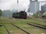 Wittenburg Bf; Einfahrt der BR 91 134 -DR- mit  irhem  Sonderzug der MEF aus Zarrentin kommend, 08.05.2010