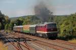 Als Schiebelok am Cottbusser Sonderzug zu den XIX.Dampfloktagen in Meiningen kam WFL-Ludmilla 231 012-6 zum Einsatz, hier ein Nachschu in Plaue(Thr), 07.09.2013.