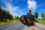 Sonderzug mit der Lok 91-134 hier zwischen Greifswald Ladebow und Museumshafen.