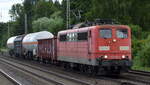 DB Cargo AG, Mainz mit der Railpool Lok  151 028-8  (NVR:  91 80 6151 028-8 D-Rpool ) und dem Güterzug-Versuchszug für das Forschungsprojekt der EU  Digitale Automatische Kupplung (DAC4EU) 