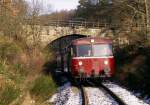 798 823-1 + 998 184-6 + 998 859-3 bei Holzhausen (Eder) im Rahmen der Sonderfahrt  Abschied von der Edertalbahn  am 05.12.1992