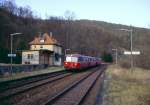 798 823-1 + 998 184-6 + 998 859-3 anlsslich der Sonderfahrt  Abschied von der Edertalbahn  am 05.12.1992 in Herzhausen.