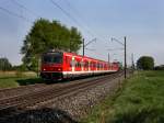 Eine S Bahn nach Nrnberg am 24.04.2011 unterwegs bei Bubenreuth. 