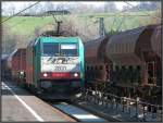 Die E 186 223(Cobra) der SNCB mit einen gemischten Gterzug am Haken bei Eilendorf (Kreis Aachen) im Mrz 2012.