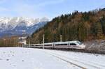 412 208  Nationalpark Bayerischer Wald  als ICE 116  Chiemgau  nach Frankfurt(Main)Hbf am 05.01.2026 bei Pfarrwerfen.