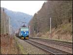 372 009 eilt mit ihren Güterzug in Richtung Bad Schandau. Aufgenommen in Schmilka-Hirschmühle.31.01.2015