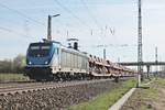 Nach der planmäßigen Drehfahrt in Weil am Rhein, war am 30.03.2017 die Rpool/BLSC 187 003-9  Hans-Werner  mit dem  FIAT -Autozug DGS 47002 nach Lahr (Schwarzw.) nördlich von