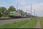 Autotransportzug mit 187 505-3 der HSL Logistik GmbH fährt in Braschwitz auf der Bahnstrecke Magdeburg–Leipzig (KBS 340) Richtung Halle (Saale).