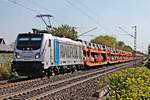 Am Nachmittag des 13.04.2017 fuhr Rpool/BLSC 187 006-2 mit dem  FIAT -Autozug DGS 47002 nach Lahr (Schwarzw) südlich von Heitersheim durchs Rheintal in Richtung Bad Krozingen.