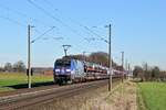 DB Cargo 152 134  AlbatrosExpress TFG & DB Intermodal  mit Autotransportzug in Richtung Osnabrück (bei Melle, 15.02.19).