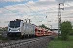 Am Nachmittag des 25.04.2019 fuhr Rpool/BLSC 187 008-8  Spitze seit einem Jahr - bls cargo  mit dem  FIAT -Autozug DGS 47002 nach Lahr (Schwarzw.), südlich vom Haltepunkt von Auggen über die