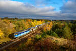 383 003 CDC mit einem BLG-Autotransportzug bei Laaber Richtung Nürnberg, 25.10.2020