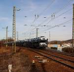 Nachschu auf einen Autozug in Radebeul Naundorf  am 14.01.2011 gegen 12:45 Uhr, abbiegend Richtung Coswig.