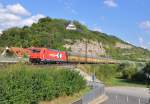 185 604 der HGK ist mit einem Autozug Richtung Norden unterwegs.Bild Aufgenommen in Retzbach-Zellingen am 10.8.2013