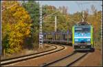 PKPC EU45-805 / 189 805 mit leeren Autotransportwagen am 22.10.2013 am Bahnbergang Berlin Wuhlheide