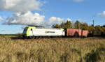 185 542-8 der Captrain mit Container kommend aus Schwerin bei bestem Herbstwetter.