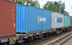 Slowakischer Containertragwagen vom Einsteller AWT s.r.o. mit der Nr. 23 RIV 56 SK-AWTSK 4425 016-1 Lgs am 14.08.18 Berlin-Hirschgarten.