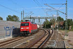 Containerzug mit 152 008-9 DB passiert den Interimsbahnsteig Halle(Saale)Hbf Gl.