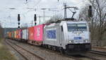 METRANS Rail s.r.o., Praha [CZ]  386 001-2  [NVR-Nummer: 91 54 7386 001-2 CZ-MT] mit Containerzug am 11.03.20 Bf.