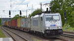 METRANS Rail s.r.o., Praha [CZ] mit  386 029-3  [NVR-Nummer: 91 54 7386 029-3 CZ-MT] und Containerzug am 14.05.20 Bf. Saarmund. Viele Grüß an den Tf. !!!