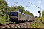 Containerzug mit 193 616-0 (X4 E - 616 | Siemens Vectron) der Mitsui Rail Capital Europe GmbH (MRCE), vermietet an die DB Fahrwegdienste GmbH, fährt nahe Bruchsal Schlachthof auf der Bahnstrecke