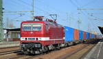 DeltaRail GmbH, Frankfurt (Oder) mit  243 972-7   [Name:  Emma ] [NVR-Nummer: 91 80 6143 972-8 D-DELTA] und Containerzug Richtung Duisburg am 25.02.21 Durchfahrt Bf.