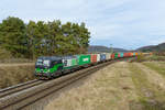 193 208 ELL/WLC mit einem Containerzug bei Darshofen Richtung Nürnberg, 22.02.2020