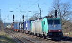 LTE Polska Sp. z o.o. mit  E 186 134  [NVR-Nummer: 91 51 6270 005-7 PL-ATLU] und Containerzug am 09.03.22 Durchfahrt Bf. Saarmund.