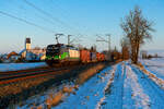 193 760 ELL/WLC mit einem Containerzug bei Moosham Richtung Regensburg, 13.02.2021