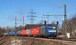 185-CL 008 poltert am 19.03.11 mit einem langen Containerzug aus Hamburg-Waltershof durch Hamburg-Unterelbe Richtung Maschen.