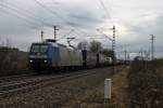 Am 14.02.2014 fuhr die Alpha Trains/Crossrail 145-CL 202 mit einem Containerzug in den Bahnhofsbereich von Müllheim (Baden) gen Norden ein.