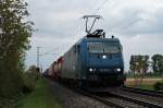 Crossrail 185 535-2 am 18.04.2014 mit einem Containerzug nördlich von Müllheim (Baden) auf dem Weg in Richtung Norden.