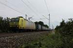 Crossrail 145-CL 031 am 10.08.2014 mit einem Bulkhaul-Containerzug bei Müllheim (Baden) gen Norden.