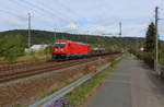 Mischer mit 187 124 aus Richtung Jena unterwegs, passiert hier gerade Schöps im Saaletal am 22.09.2018