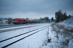 Bei unterirdischem Wetter war 247 904 mit dem EZ 51716 von Nürnberg Rbf nach Senftenberg bei Pechbrunn unterwegs, 04.01.2019