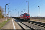 Gemischter Gz mit 193 369-6 (Siemens Vectron) durchfährt den Hp Peißen auf Gleis 1 Richtung ZBA Halle (Saale).