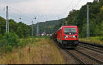 Mit dem Fahrrad von Kassel nach Halle (Saale) | Tag 4 Berga-Kelbra–Riestedt  Strecken-km: 52,6    Gemischter Gz mit 187 151-6 schleicht im Bahnhof Riestedt an das rote Signal von Gleis 2 heran,