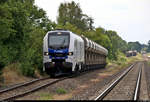 Güterverladung mit der neuen Stadler Eurodual 2159  Regelmäßig wird der Löbejüner Quarzporphyr, auch Rhyolith genannt, auf einem kleinen erhaltenen Teilstück der