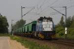 Rurtalbahn MaK G1206 V155 mit einem leeren Getreidezug in Meerbusch-Osterrath am 21.05.2011