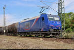 Kesselzug mit 145 088-1  Stefanie  der SRI Rail Invest GmbH passiert die Zugbildungsanlage (ZBA) Halle (Saale) Richtung Süden.