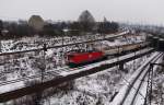 MEG 605 mit einem Kesselwagenzug bei der Ausfahrt Richtung Leipzig, in Grokorbetha Rbf; 21.01.2010