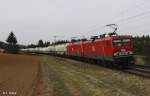 MEG 605 + 804 ehem. 143 344 + 156 004 vor Silozug nach Regensburg, KBS 880 Nrnberg - Passau, fotografiert bei Dettenhofen am 25.03.2011