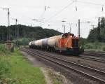 421 007 Northrail-BSM(Bahnen der Stadt Monheim)mit ein paar Kesselwagen auf dem Weg in Richtung Kln-Sd.Das Bild entstand in Kln-West am 10.7.2012