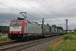 Am 27.07.2017 bespannte BRLL/XRAIL 185 590-7 einen  LKW-Walter -KLV,der den Zielbahnhof Zeebrugge hatte, von der Schweizer Grenze bis nach Aachen West, als sie bei Buggingen gen Freiburg (Breisgau)