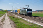 189 924 mit einem KLV-Zug bei Lehrberg Richtung Ansbach, 18.04.2019