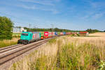 185 608 von LTE mit einem KLV-Zug bei Batzhausen Richtung Nürnberg, 10.07.2019