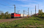 KLV-Zug (Schenker AG) mit 193 349-8 (Siemens Vectron) unterwegs an der Leipziger Chaussee (B 6) Richtung Zugbildungsanlage (ZBA) Halle (Saale).